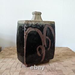 Hamada Shoji Press Mold Flat Bottle Vase Mashiko Japanese Studio Art Pottery