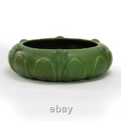 Hampshire Pottery 10 matte green leaf & bud low bowl arts & crafts Keene NH