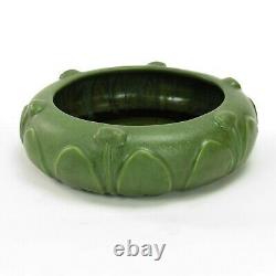 Hampshire Pottery 10 matte green leaf & bud low bowl arts & crafts Keene NH