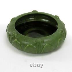 Hampshire Pottery 10 matte green leaf & bud low bowl arts & crafts Keene NH