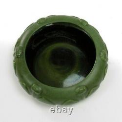 Hampshire Pottery 10 matte green leaf & bud low bowl arts & crafts Keene NH