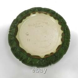 Hampshire Pottery 10 matte green leaf & bud low bowl arts & crafts Keene NH