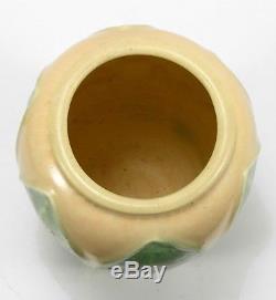 Hampshire Pottery 2 color matte green yellow glaze 6 leaf vase arts & crafts