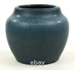 Hampshire Pottery Arts And Crafts Blue Squat Vase Snake Skin Glaze