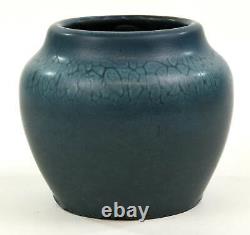 Hampshire Pottery Arts And Crafts Blue Squat Vase Snake Skin Glaze