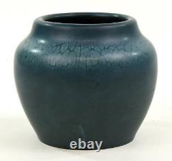 Hampshire Pottery Arts And Crafts Blue Squat Vase Snake Skin Glaze
