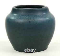 Hampshire Pottery Arts And Crafts Blue Squat Vase Snake Skin Glaze