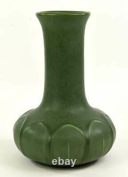 Hampshire Pottery Arts And Crafts Matte Green Tall Vase Leaf Decoration