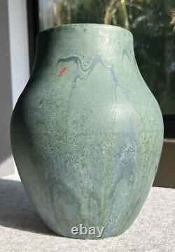 Hampshire Pottery Large Green Blue Vase Arts Crafts