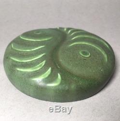 Hampshire Pottery Matte Green Yin & Yang Fiddle Head Arts & Crafts Paperweight