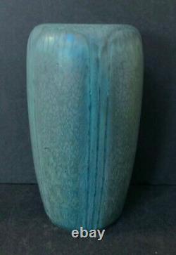 Hampshire Pottery Paneled Blue Glaze Vase Arts & Crafts Mission
