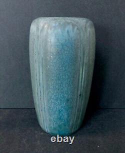 Hampshire Pottery Paneled Blue Glaze Vase Arts & Crafts Mission