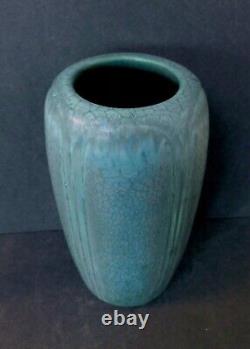 Hampshire Pottery Paneled Blue Glaze Vase Arts & Crafts Mission