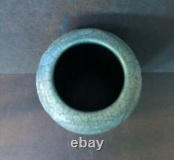 Hampshire Pottery Paneled Blue Glaze Vase Arts & Crafts Mission