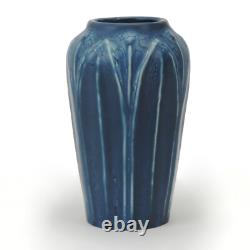 Hampshire Pottery matte blue glaze leaf & bud 6.75 vase arts & crafts shape 33