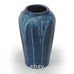 Hampshire Pottery matte blue glaze leaf & bud 6.75 vase arts & crafts shape 33