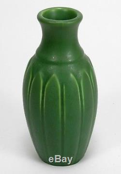Hampshire Pottery matte green glaze arts & crafts bottle shape leaf vase