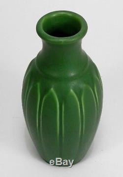 Hampshire Pottery matte green glaze arts & crafts bottle shape leaf vase