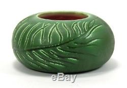 Hampshire Pottery matte green glaze wheel thrown hand carved vase arts & crafts