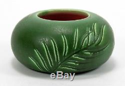 Hampshire Pottery matte green glaze wheel thrown hand carved vase arts & crafts