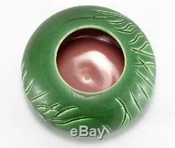 Hampshire Pottery matte green glaze wheel thrown hand carved vase arts & crafts