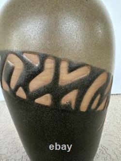 Handmade Jordan Stoneware Vase Madaba Tribal Carved Geometric Design 2005