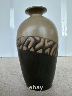Handmade Jordan Stoneware Vase Madaba Tribal Carved Geometric Design 2005