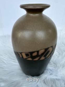 Handmade Jordan Stoneware Vase Madaba Tribal Carved Geometric Design 2005