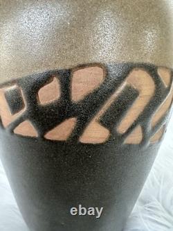 Handmade Jordan Stoneware Vase Madaba Tribal Carved Geometric Design 2005