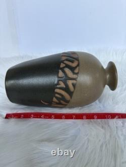 Handmade Jordan Stoneware Vase Madaba Tribal Carved Geometric Design 2005