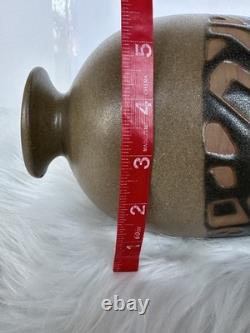 Handmade Jordan Stoneware Vase Madaba Tribal Carved Geometric Design 2005