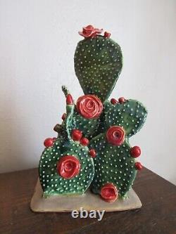 Handmade Pottery Cactus Sculpture Prickly Pear