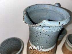 Handmade Studio Art Blue Pottery Tea Set, Signed, 7-Pieces VG Condition NICE