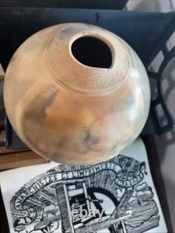 Handmade Vase Sagger Fired Burnished Vase Art Pottery Pastel Artist Signed 8