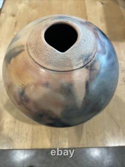 Handmade Vase Sagger Fired Burnished Vase Art Pottery Pastel Artist Signed 8