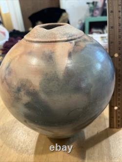 Handmade Vase Sagger Fired Burnished Vase Art Pottery Pastel Artist Signed 8
