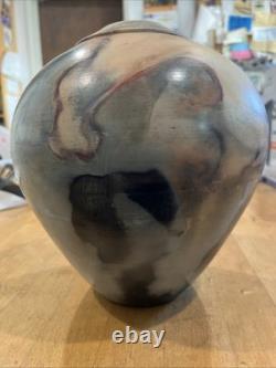 Handmade Vase Sagger Fired Burnished Vase Art Pottery Pastel Artist Signed 8