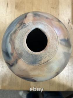 Handmade Vase Sagger Fired Burnished Vase Art Pottery Pastel Artist Signed 8