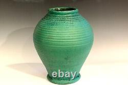 Huge 15 Merrimac Pottery Matt Green Arts & Crafts Ribbed Turned Antique Vase