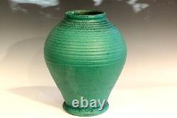 Huge 15 Merrimac Pottery Matt Green Arts & Crafts Ribbed Turned Antique Vase