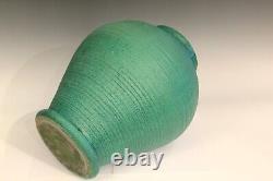 Huge 15 Merrimac Pottery Matt Green Arts & Crafts Ribbed Turned Antique Vase