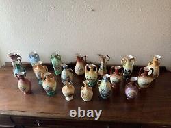 Huge Lot Of 19 Czechoslovakian Pottery Ceramic Porcelain Handled Pitcher Vase