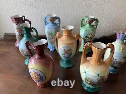 Huge Lot Of 19 Czechoslovakian Pottery Ceramic Porcelain Handled Pitcher Vase