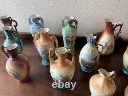 Huge Lot Of 19 Czechoslovakian Pottery Ceramic Porcelain Handled Pitcher Vase