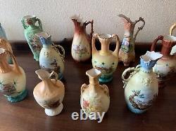 Huge Lot Of 19 Czechoslovakian Pottery Ceramic Porcelain Handled Pitcher Vase