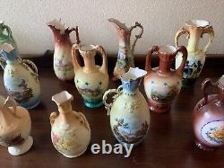 Huge Lot Of 19 Czechoslovakian Pottery Ceramic Porcelain Handled Pitcher Vase