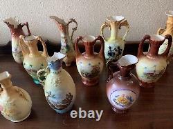 Huge Lot Of 19 Czechoslovakian Pottery Ceramic Porcelain Handled Pitcher Vase