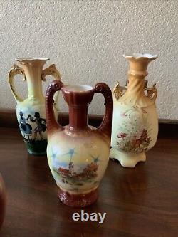 Huge Lot Of 19 Czechoslovakian Pottery Ceramic Porcelain Handled Pitcher Vase