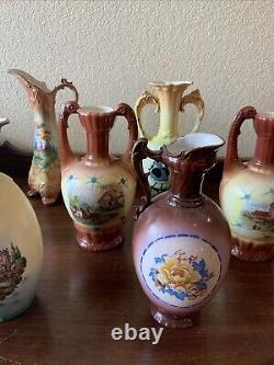 Huge Lot Of 19 Czechoslovakian Pottery Ceramic Porcelain Handled Pitcher Vase