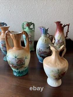 Huge Lot Of 19 Czechoslovakian Pottery Ceramic Porcelain Handled Pitcher Vase